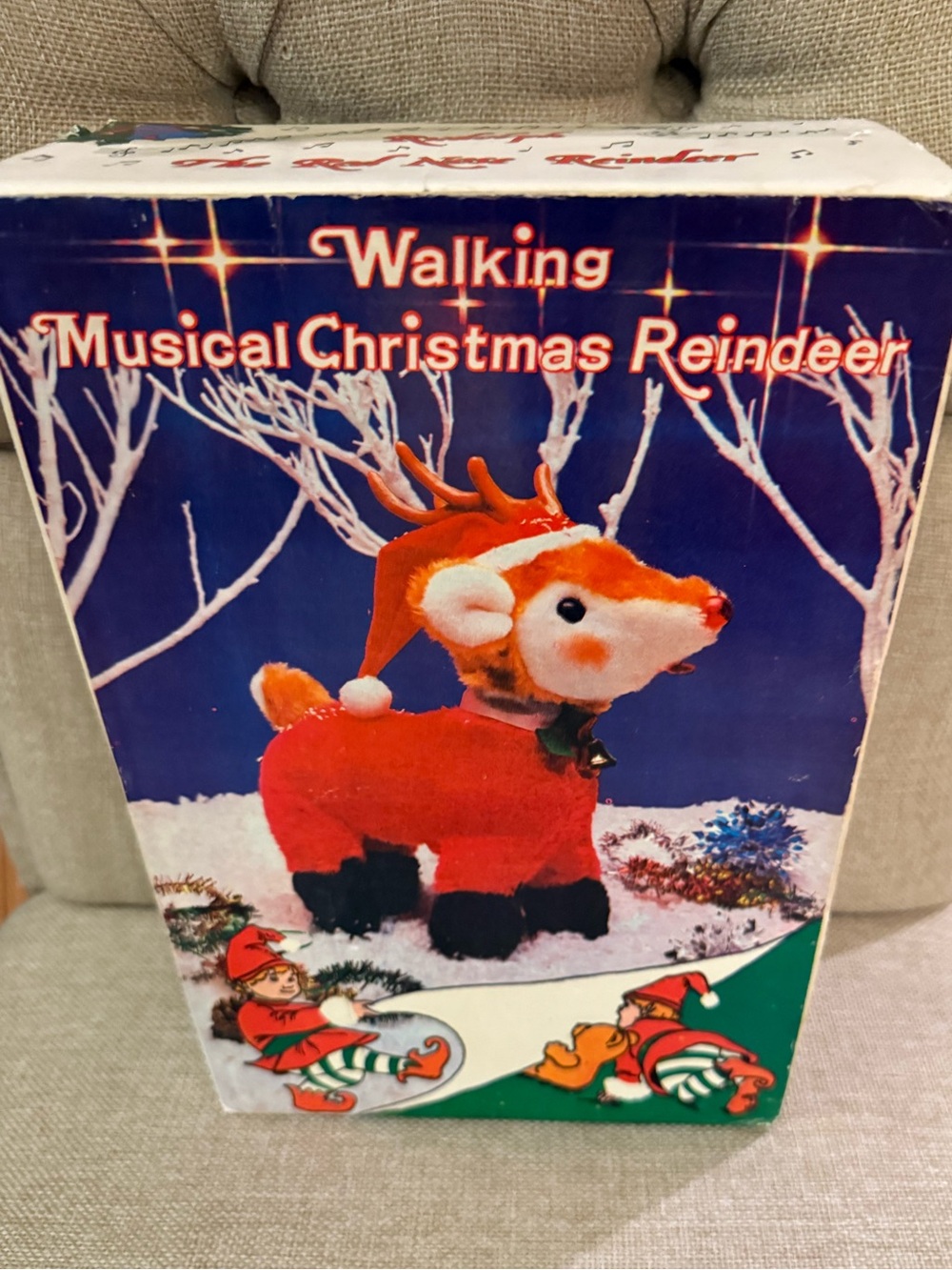 VTG 70s Walking Musical Christmas Reindeer - Red Plush Holiday Decor